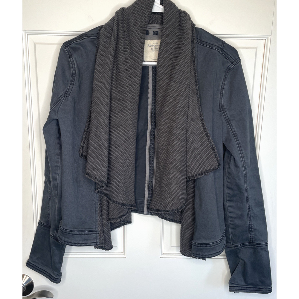Abercrombie & Fitch Women's Waffle Wrap Jacket Sz L Y2K Boho Steel Gray Moto